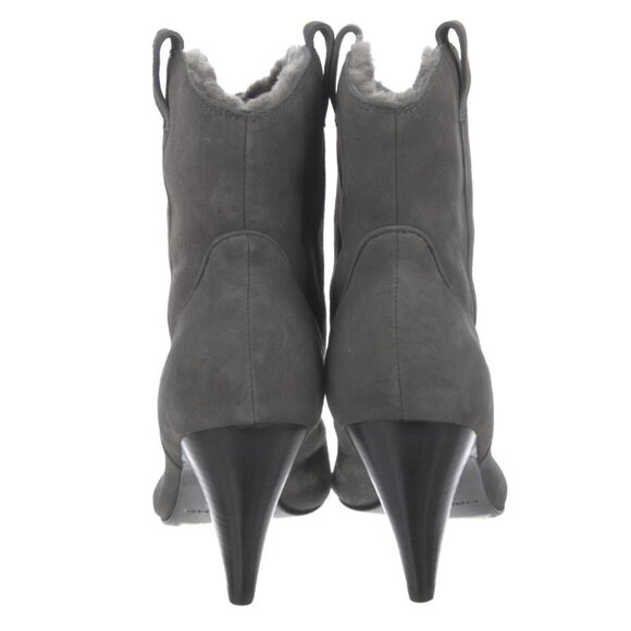 Sigerson Morrison 9.5 Suede Western Ankle Boot Shearling Fur Cone Heel Gray - Picture 9 of 10